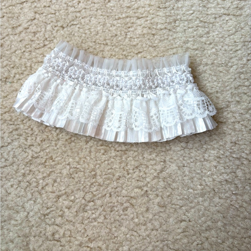 Bridal lace bead garter, 6” flat (12”), ~10” flat stretched (20”) fairy coquette